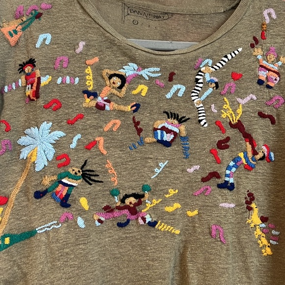 Banner Day 100% Linen Top in Olive Green Band Day - Picture 4 of 8